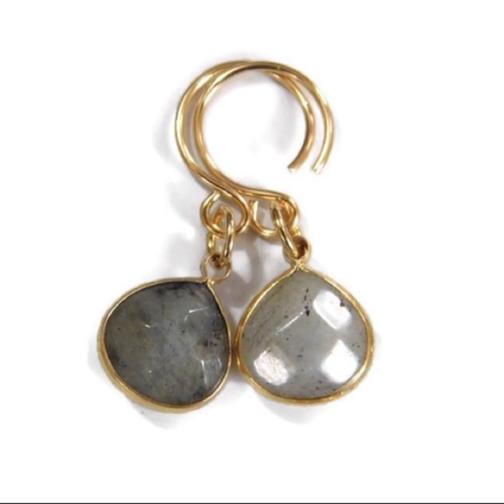 Earrings genuine Labradorite gemstone with 14k yellow gold filled ear wires